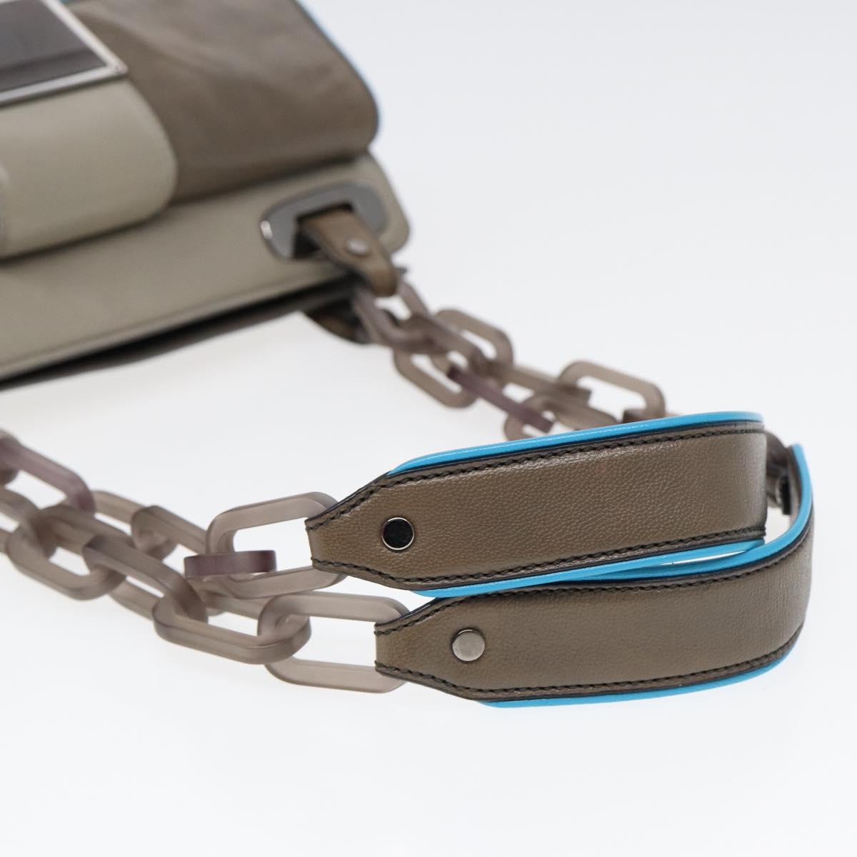 Balenciaga Turn Lock Chain Shoulder Bag Leather Beige Gray Silver — Designer Shoulder Bag