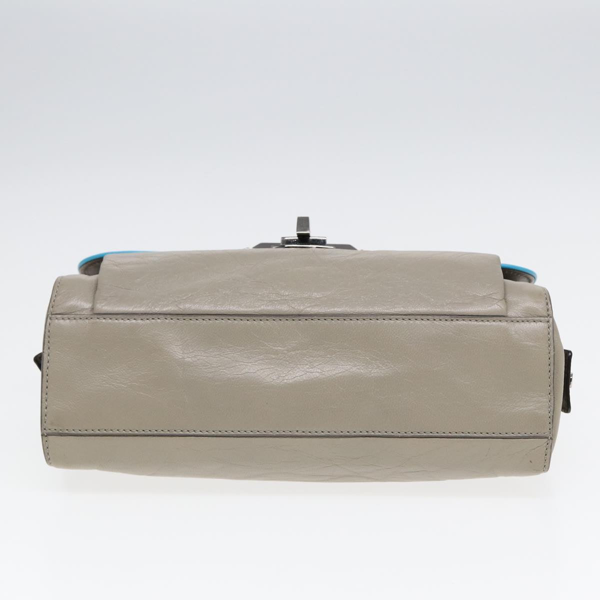 Balenciaga Turn Lock Chain Shoulder Bag Leather Beige Gray Silver — Designer Shoulder Bag
