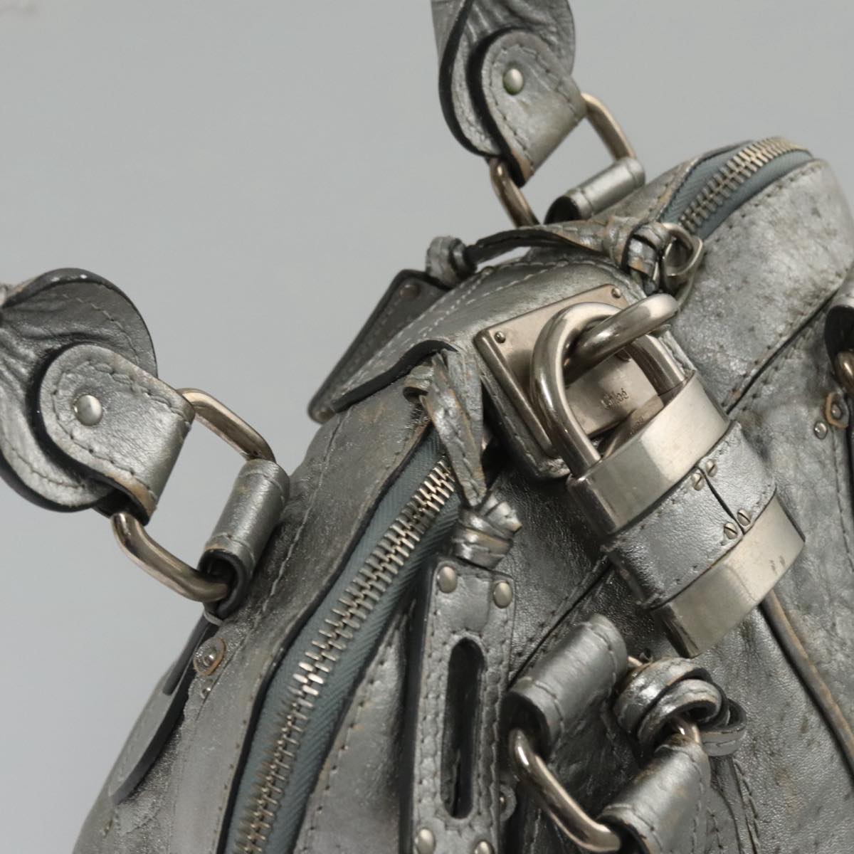 Chloe authentic luxury handbag Silver leather craftsmanship
