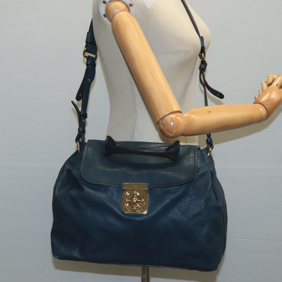 Chloe authentic luxury handbag Navy leather craftsmanship
