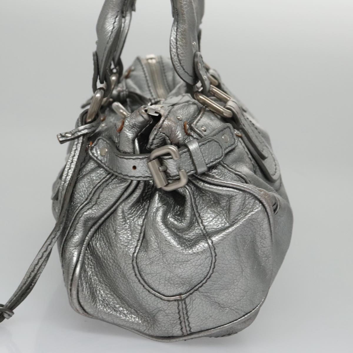 Side view of Chloe handbag Silver premium designer bag