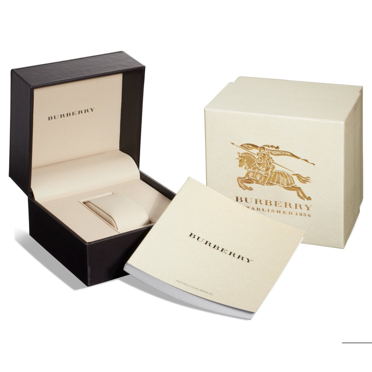 Full view of Burberry women's rose gold watch