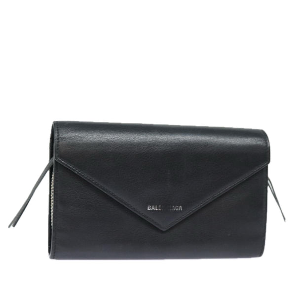 Balenciaga Paper Manny Long Wallet Leather Black Silver 371661 | Luxury Leather Wallet