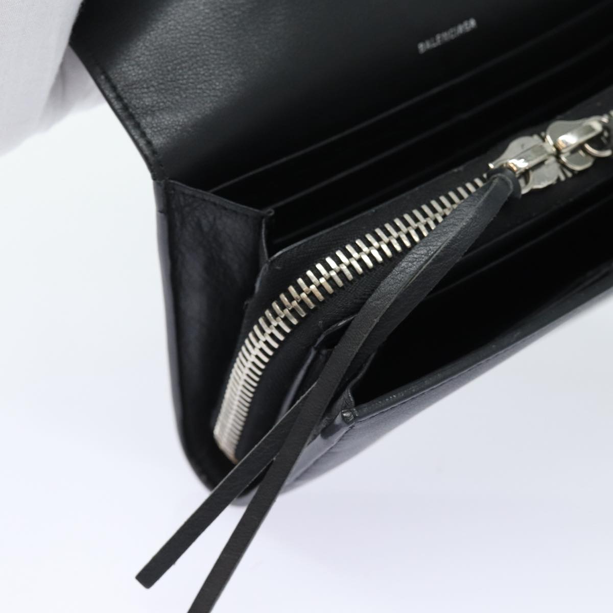 Balenciaga Paper Manny Long Wallet Leather Black Silver 371661 | Luxury Leather Wallet