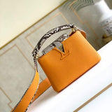Front view of modern refined women's handbag – women's designer-style accessory