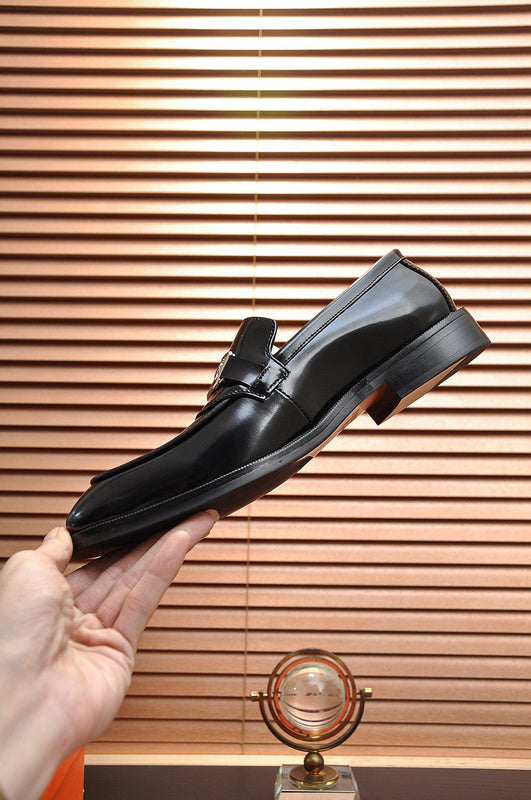 Hermès Grey Loafer Flats - Angled View