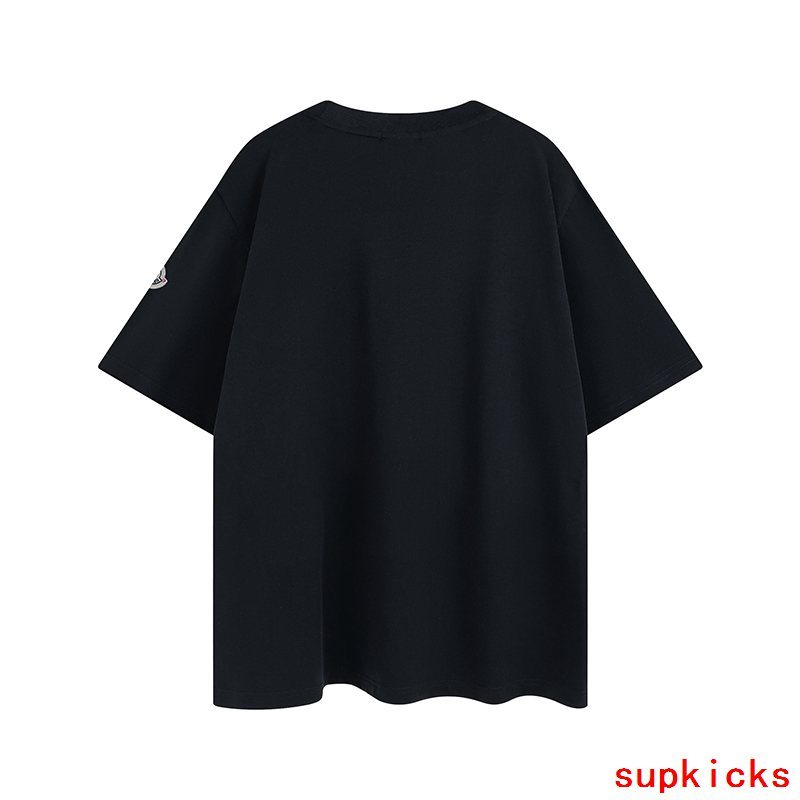 Side profile of Moncler luxury clothing with monogram-inspired silhouette