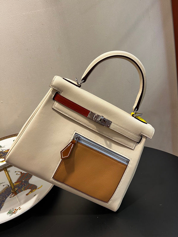 Side view of polished structured handbag
