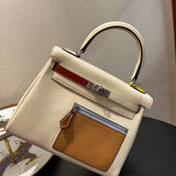 Side view of polished structured handbag