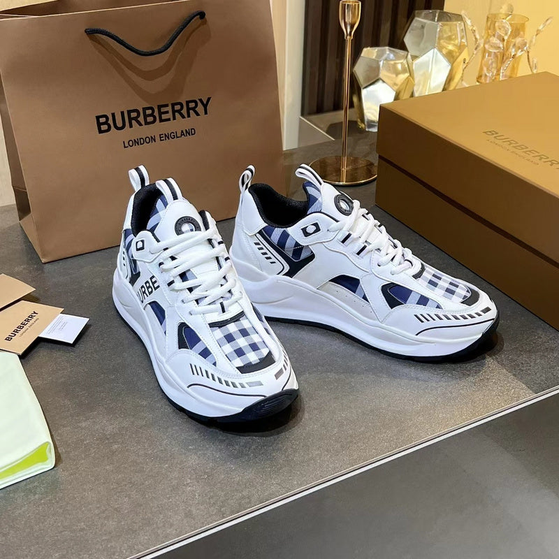 Burberry shoes Style 078 - front view, classic monogram styling