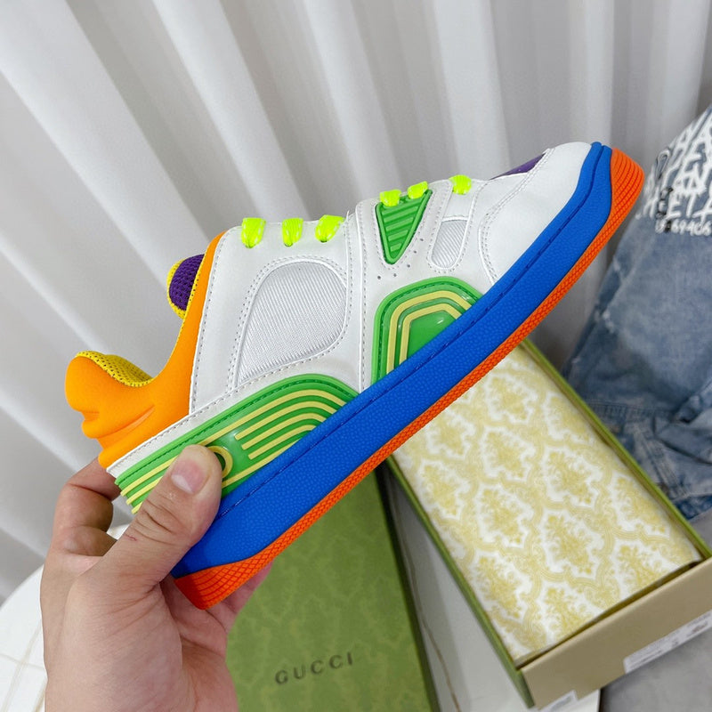 Side profile of Gucci two-tone sneakers minimalist modern build