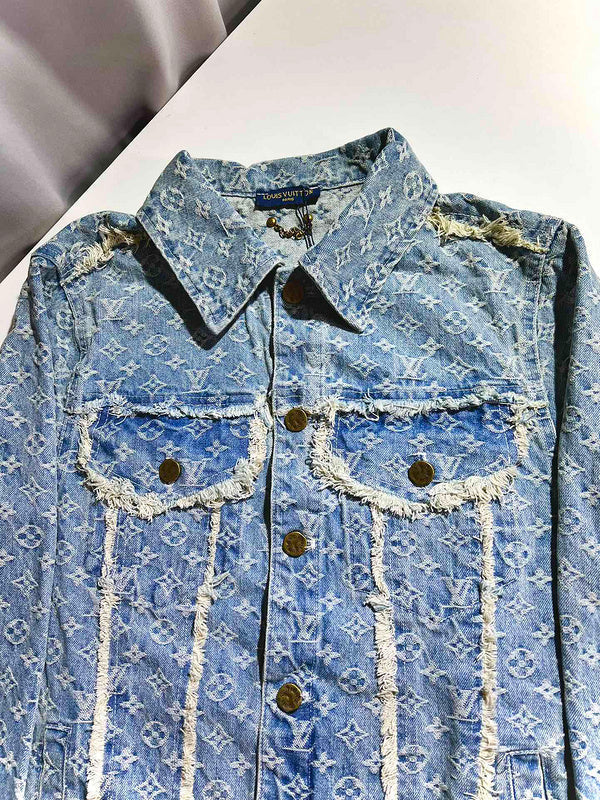 Side profile of Louis Vuitton luxury clothing with signature branding