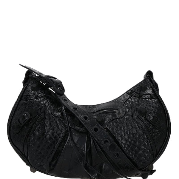 Balenciaga Le Cagole S in Croc Embossed Leather | Studded Leather Shoulder Bag