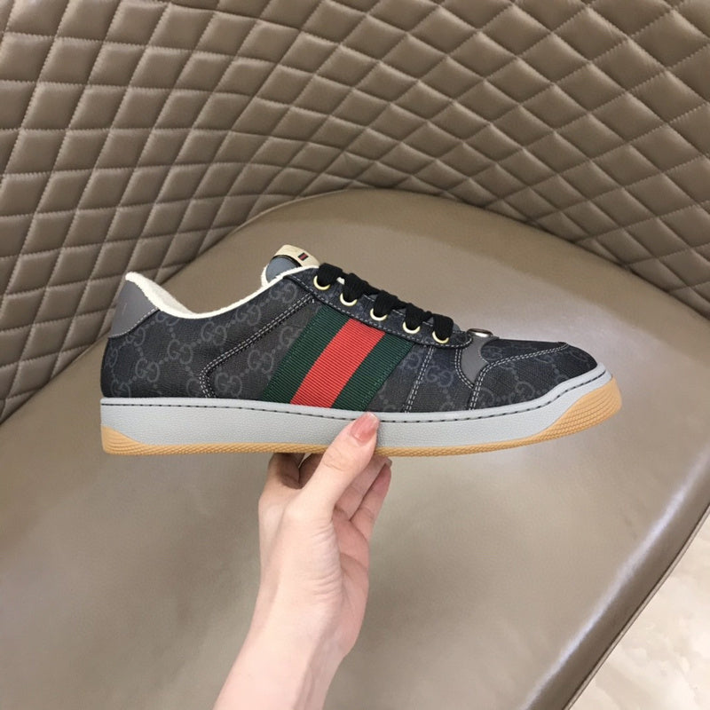 Gucci crisp white luxury sneakers view 5 retro runner design