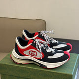 Gucci Designer sneakers in muted earth tones cushioned comfort fit front view