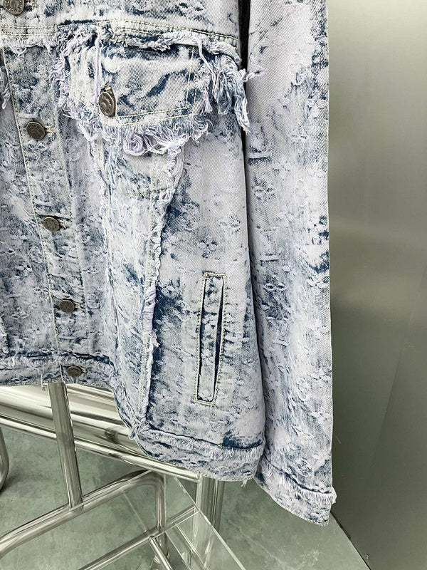 Back view of Louis Vuitton luxury clothing with signature branding