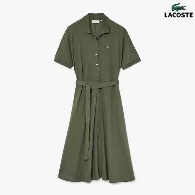 Flat lay presentation of Lacoste luxury clothing with logo-detail design