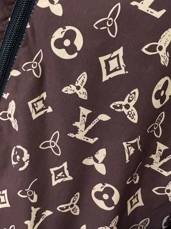 Side profile of Louis Vuitton luxury clothing with label-forward styling