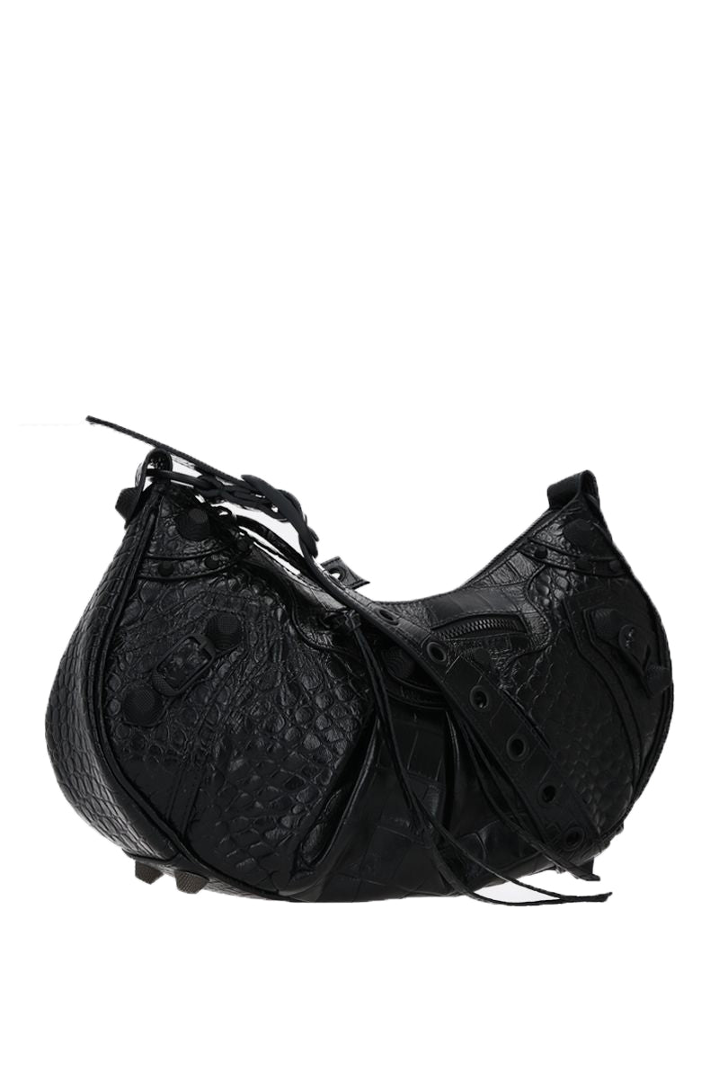 Balenciaga Le Cagole S in Croc Embossed Leather | Studded Leather Shoulder Bag