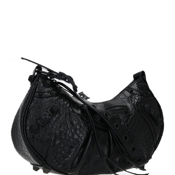 Balenciaga Le Cagole S in Croc Embossed Leather | Studded Leather Shoulder Bag