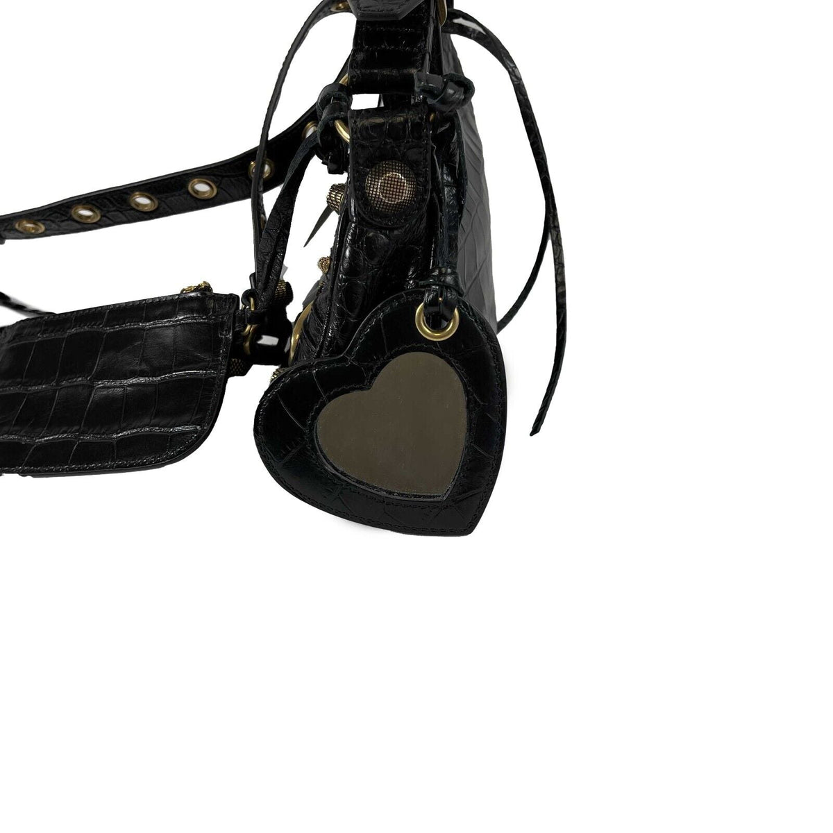 Balenciaga - XS Shoulder Bag Crocodile Embossed Black Studded Shoulder Bag NEW — Designer Shoulder Bag