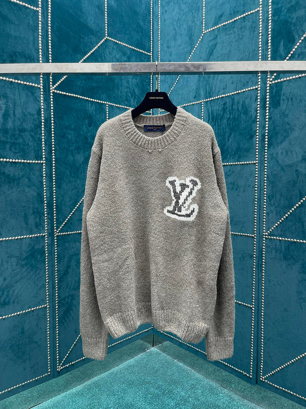 Front view of Louis Vuitton luxury clothing with label-forward styling