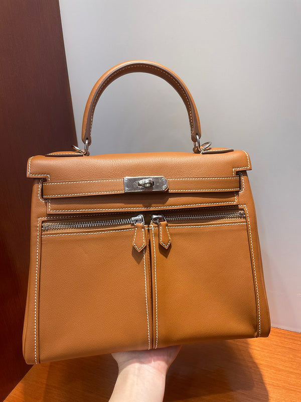 Side view of sophisticated structured handbag