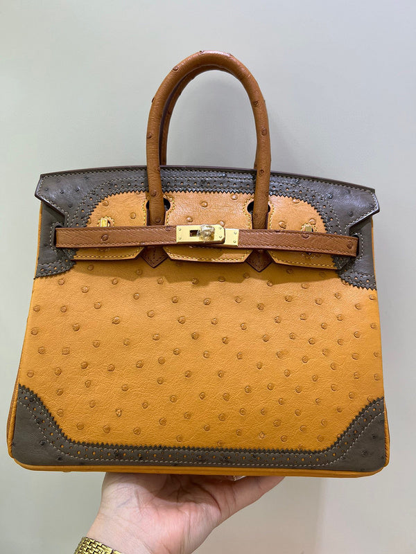 Side view of structured structured handbag