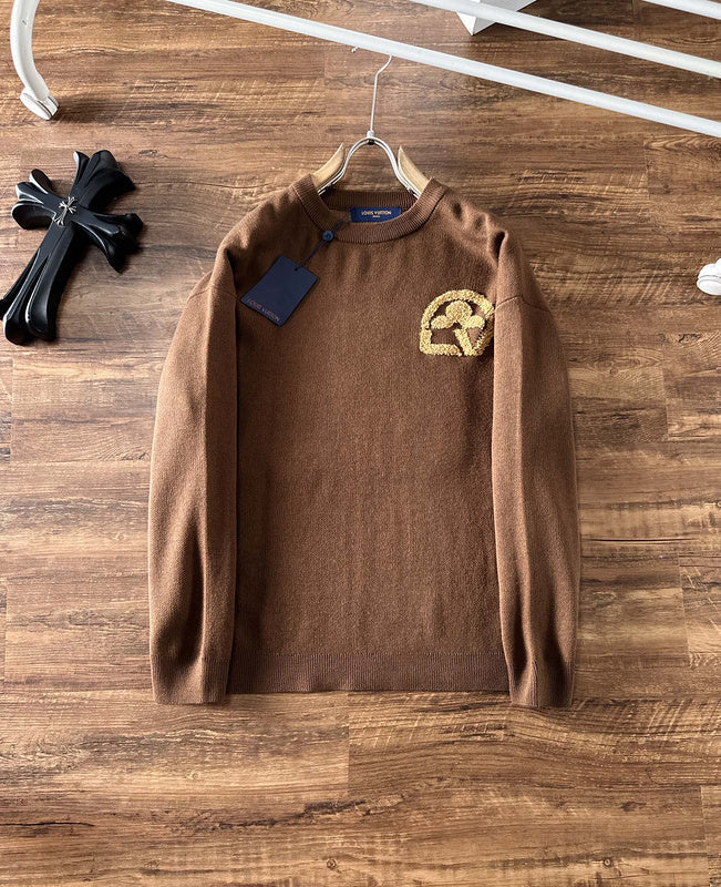 Front view of Louis Vuitton luxury clothing with logo-detail design
