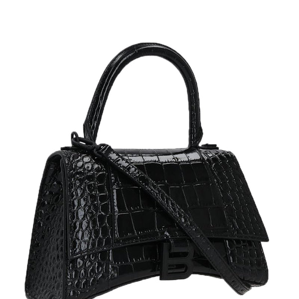 Balenciaga Hourglass S in Croc Embossed Leather | Designer Top Handle Bag