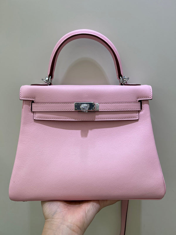 Side view of polished structured handbag