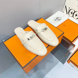 Hermès White Flat Thong Sandals - Front View