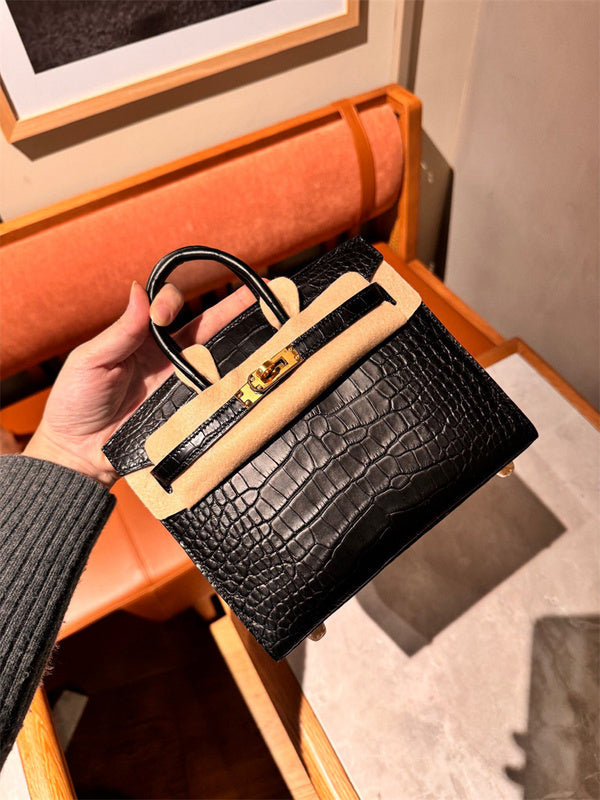 Side view of contemporary structured handbag