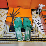 Hermès Black Block Heel Sandals - Close-Up Texture View