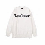 Front view of Louis Vuitton luxury clothing with label-forward styling