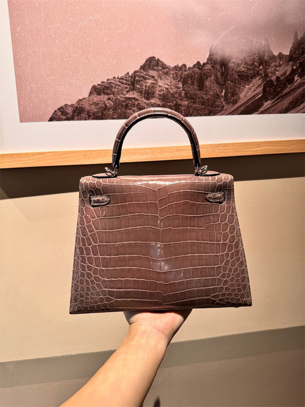 Side view of refined structured handbag