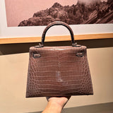 Side view of refined structured handbag