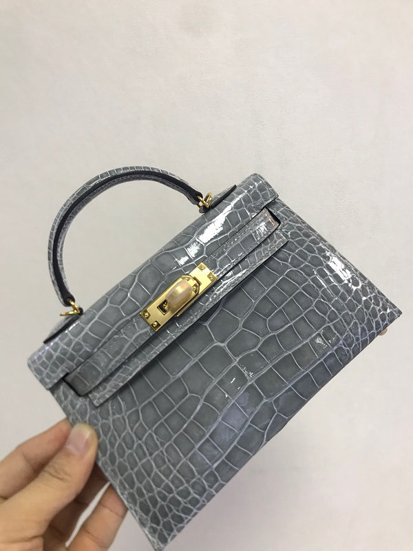 Side view of sophisticated structured handbag