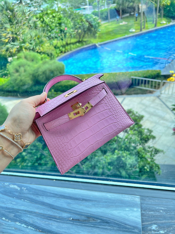 Side view of refined structured handbag