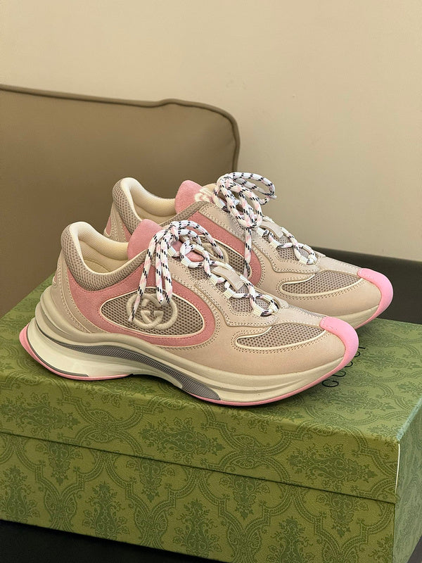Gucci stone beige luxury sneakers view 7 bold athletic profile