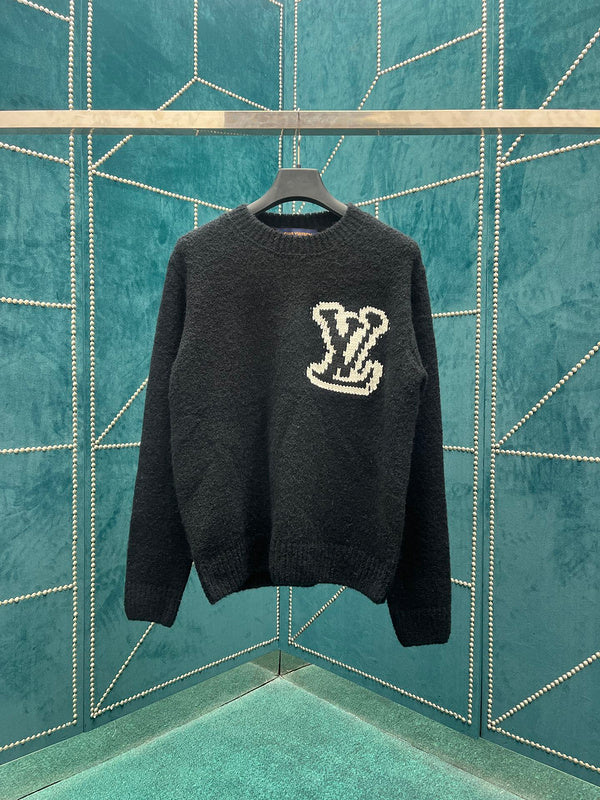 Front view of Louis Vuitton luxury clothing with label-forward styling