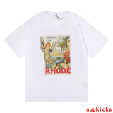 Flat lay presentation of Rhude luxury clothing with contemporary cut