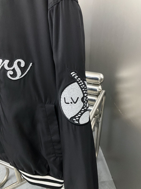 Front view of Louis Vuitton luxury clothing with label-forward styling