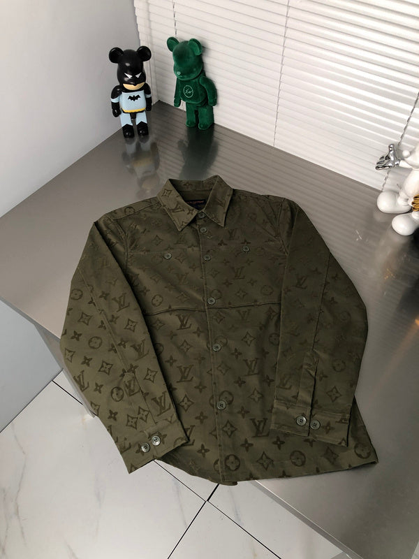 Back view of Louis Vuitton luxury clothing with signature branding