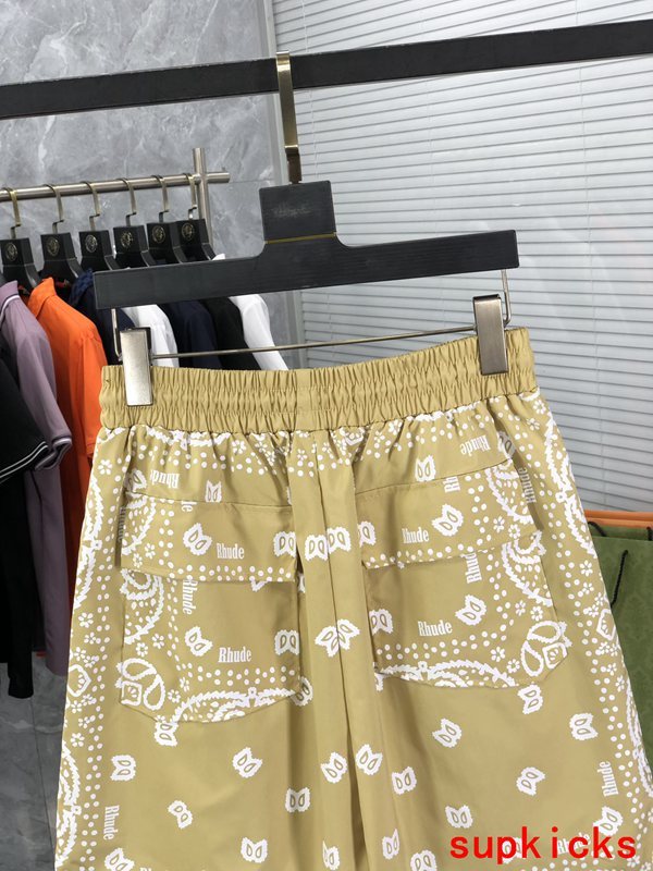 Front view of Rhude luxury clothing with label-forward styling