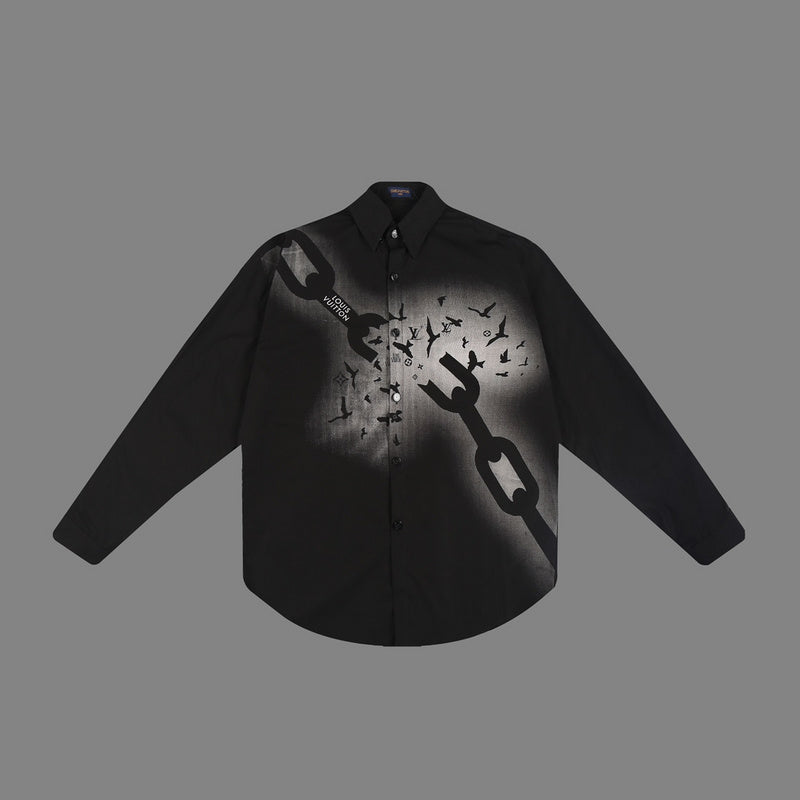 Side profile of Louis Vuitton luxury clothing with logo-detail design