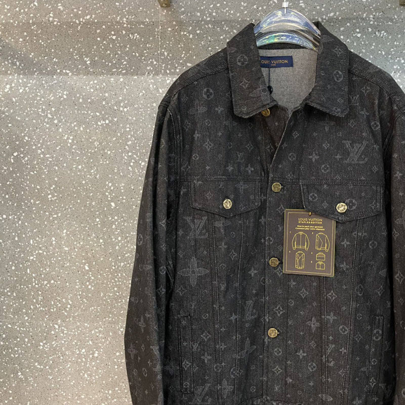 Back view of Louis Vuitton luxury clothing with label-forward styling
