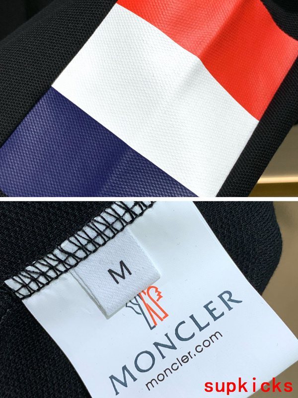 Side profile of Moncler luxury clothing with signature branding