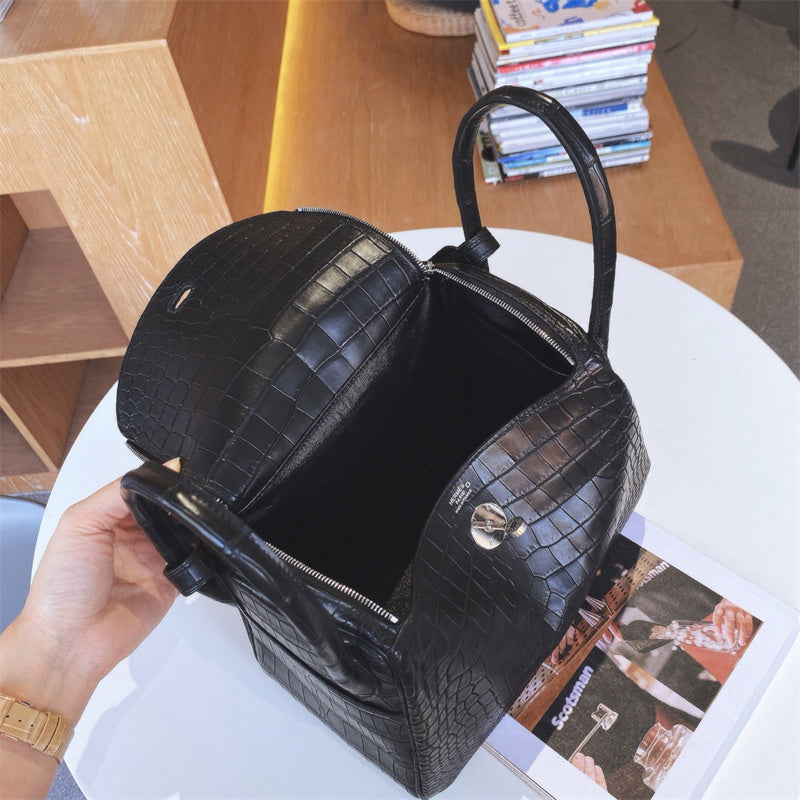Side view of everyday-ready structured handbag