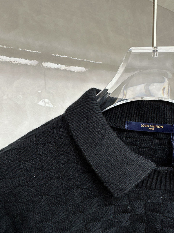 Close-up detail shot of Louis Vuitton luxury clothing with runway-inspired design